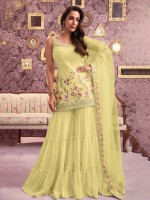 Daisy Yellow Faux Georgette Designer Sharara Suit